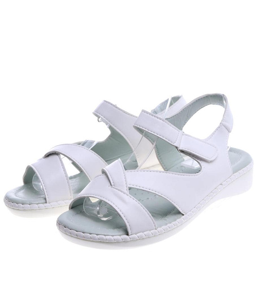 Białe sandały damskie na płaskim obcasie /F1-3 14490 T231/