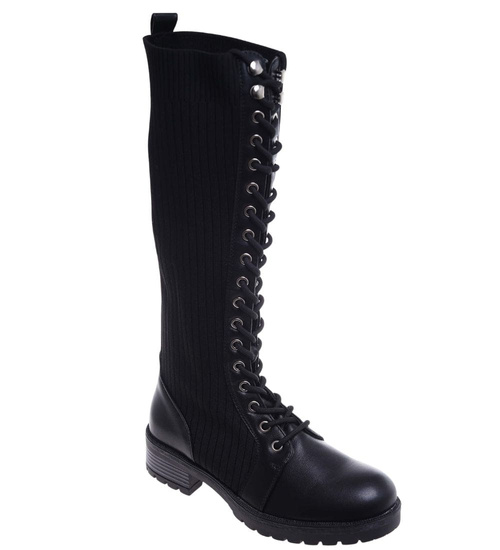 Wysokie czarne damskie glany trapery /D9-3 18086 T432/