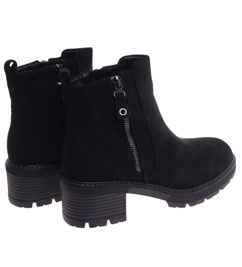 Czarne botki damskie na grubym obcasie /D9-2 18244 W532/