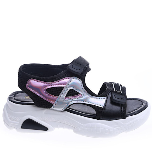 Sportowe czarne sandały na platformie /F3-3 13929 T289/