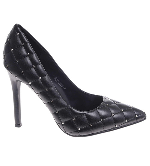 Czarne pikowane szpilki damskie ze szpicem /A1-3 13743 T292/