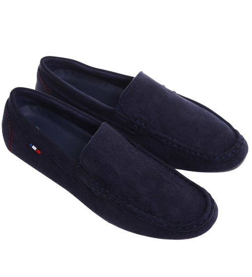 Granatowe wsuwane mokasyny półbuty /G10-3 18063 T386 +H2/