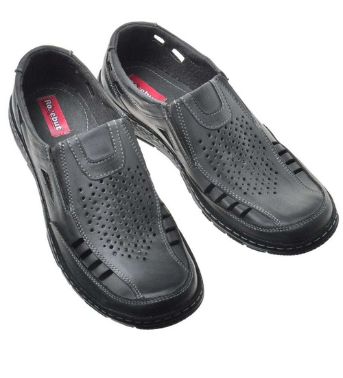 Przewiewne półbuty męskie ze skóry naturalnej Szare /H-7 11402 436-1 S111/