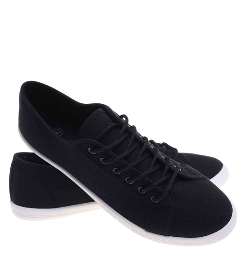 Sznurowane czarne trampki męskie z tkaniny /C1-2 18732 T280/