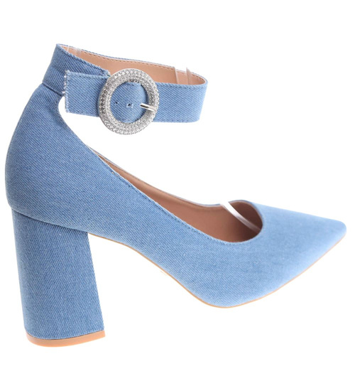 Niebieskie czółenka z paskiem na słupku /G5-3 17768 G158/