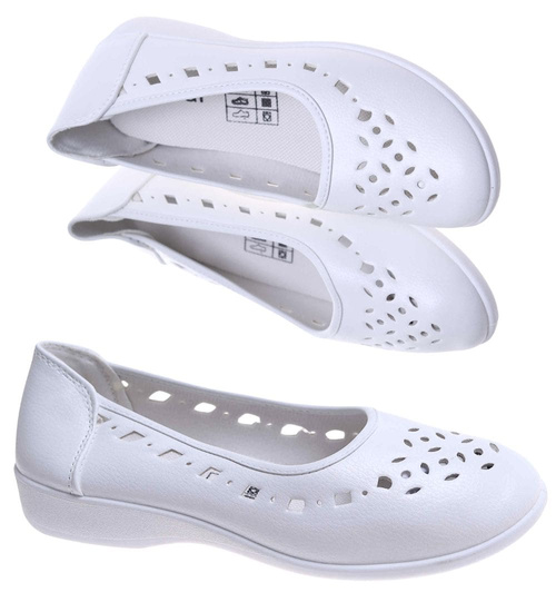 Ażurowe białe półbuty damskie /F3-2 17595 T182/