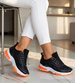 Sznurowane damskie buty sportowe Czarno pomarańczowe /G12-1 18089 T333/