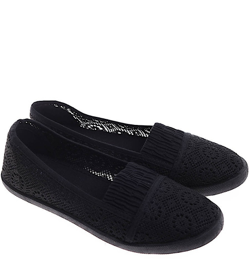 Czarne ażurowe tenisówki damskie /E8-3 16471 S293/