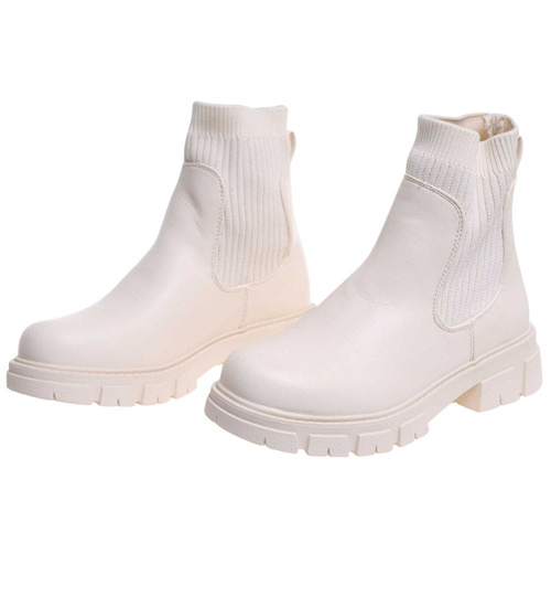 Beżowe elastyczne dziewczęce botki ocieplane /A6-3 17120 T3/