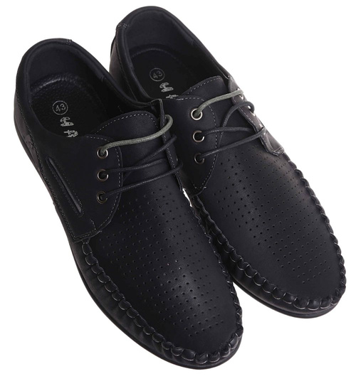 Półbuty męskie czarne sznurowane /E7-1 17874 S396/