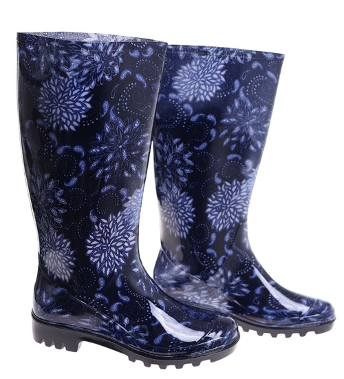 Kalosze damskie z wysoką cholewką Czarno granatowe /B4-1 18373 T346/