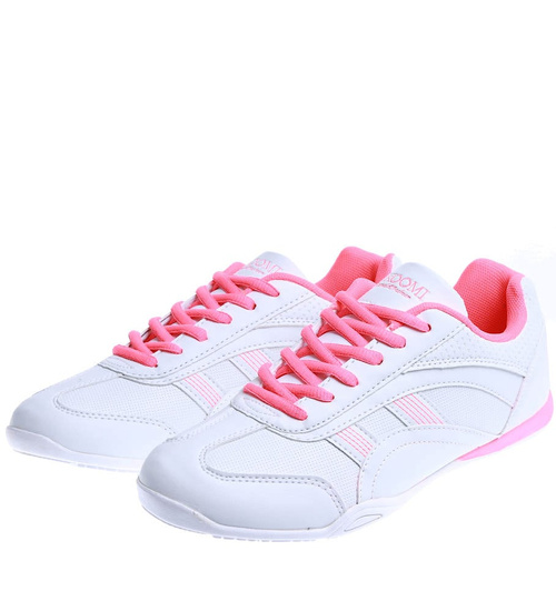 Biało różowe damskie buty sportowe /F4-3 14983 T242/