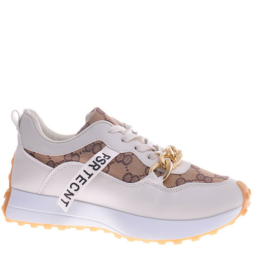 Beżowe buty sportowe z łańcuchem /F9-2 11227 T426/
