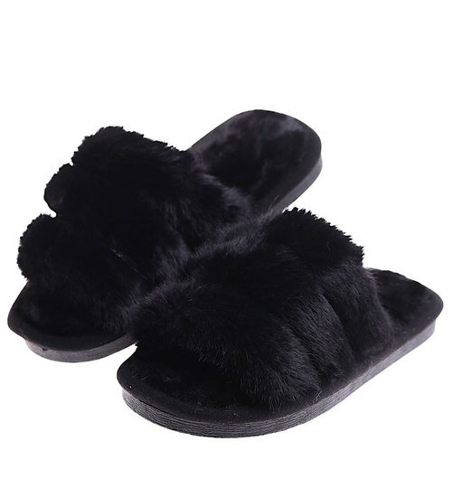 Pluszowe czarne kapcie dziewczęce /G11-1 17159 G8-6/