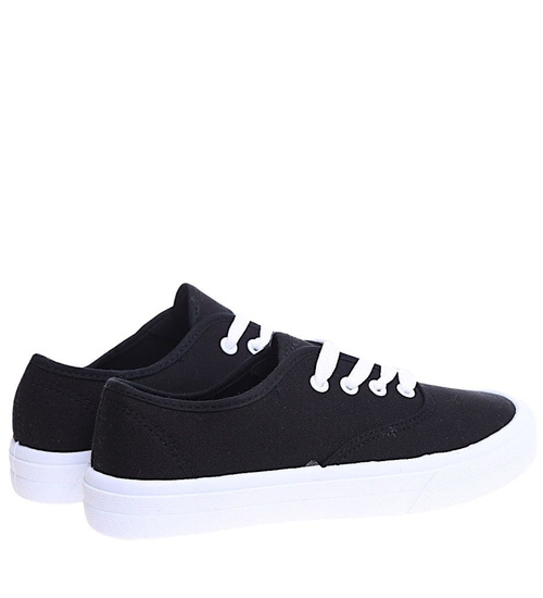 Czarne sznurowane tenisówki damskie z tkaniny /E4-1 15983 G152/