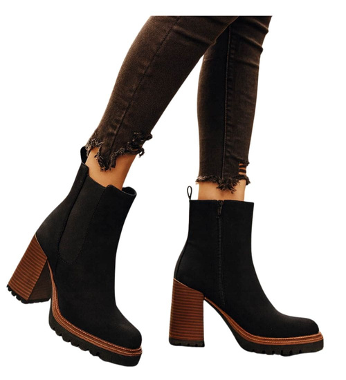 Czarne zimowe botki na słupku /J6-2 H2 18512 G388/