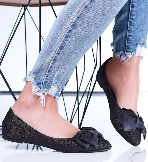 Czarne balerinki damskie z kokardą /E10-2 15670 T344/