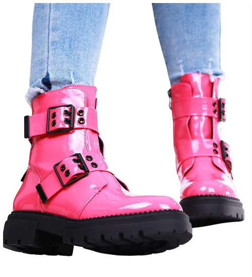 Różowe damskie botki trapery z klamerkami /F9-3 16894 T240/