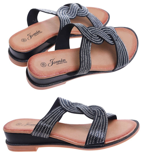 Czarne klapki na niskim obcasie /F6-3 17668 G188/