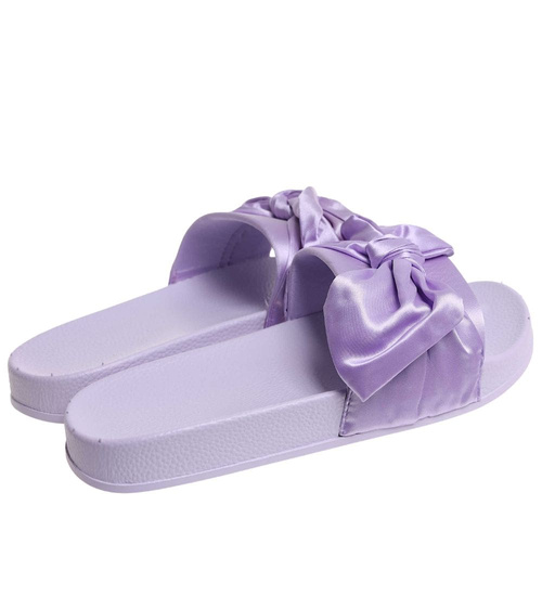 Fioletowe klapki damskie z kokardą /E6-34196 S096/