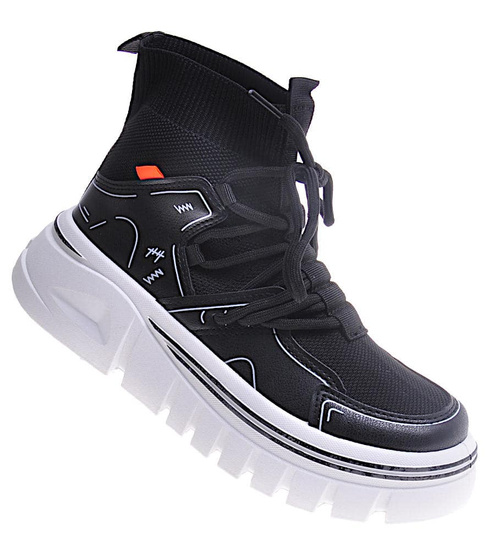 Damskie botki na platformie Czarne /A10-2 10750 T346/