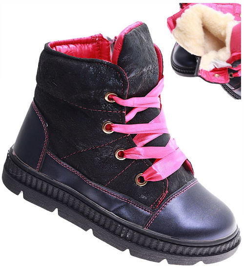 Botki trampki ocieplane granatowe dziewczęce /E7-3 16983 T198/