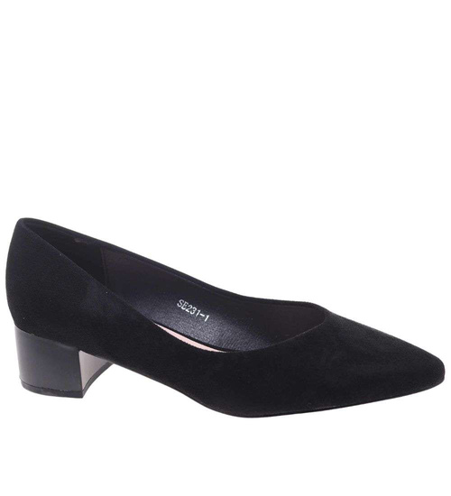 Czarne czółenka na niskim obcasie Pointy Toe /F5-3 18807 T381/
