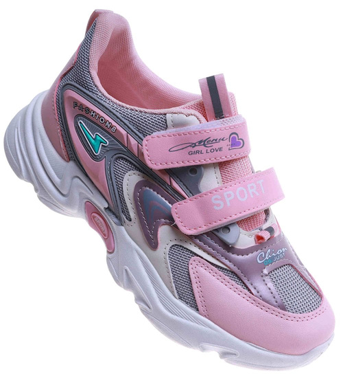 Szaro różowe dziewczęce buty sneakersy /A8-2 17621 T203/