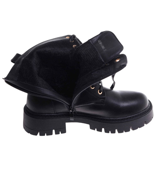 Czarne trapery damskie z kamieniem /F2-3 18274 W484/