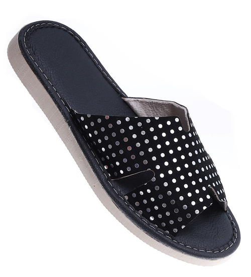 Skórzane domowe klapki kapcie Czarne /G4-1 14975 S194/