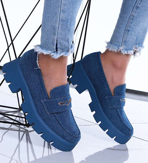 Jeansowe granatowe loafersy damskie na platformie /A6-3 15435 T385/ Jeansowe granatowe loafersy damskie na platformie /A6-3 15435 T385/