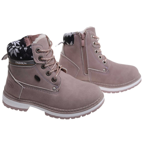 Ocieplane różowe botki trapery dziewczęce /D2-2 18295 T384/