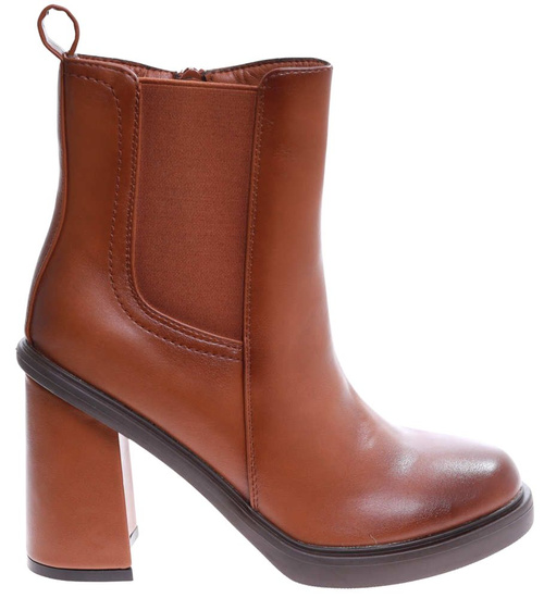 Brązowe botki damskie na słupku /A5-3 16920 G387/