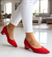 Czerwone czółenka na niskim obcasie Pointy Toe /G8-2 18806 T381/