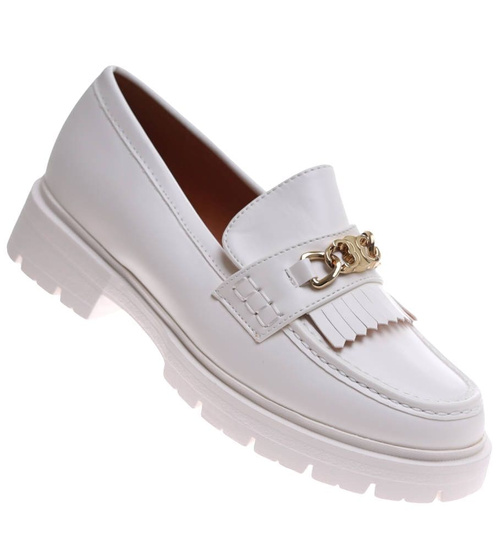 Białe półbuty damskie na platformie /F3-3 17243 G135/