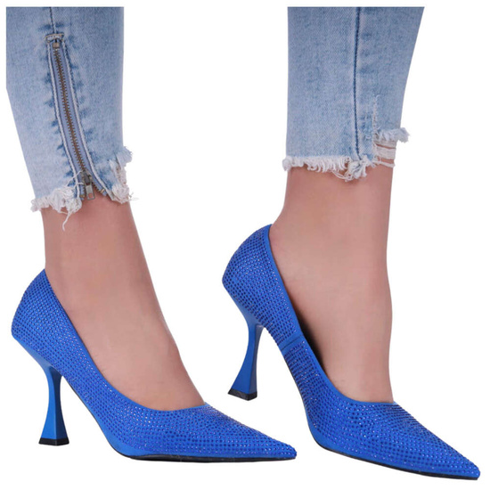 Niebieskie czółenka szpilki z dżetami /A3-3 17209 G121/