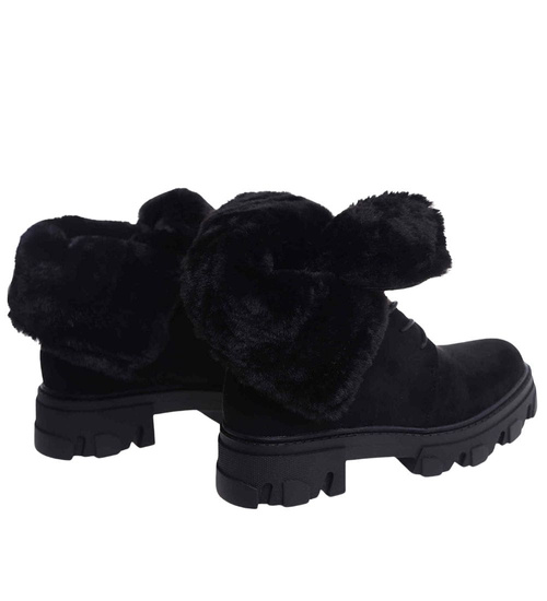 Zimowe botki trapery z wywijaną cholewką Czarne /G3-3 18529 T288/