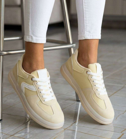 Wiązane snekaersy damskie żółte pastelowe /E1-1 18825 G455/