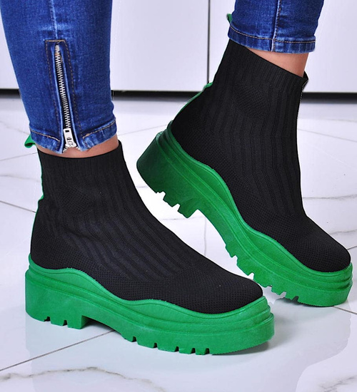 Damskie botki na grubej podeszwie Czarno-Zielone /E6-2 10746 T599/
