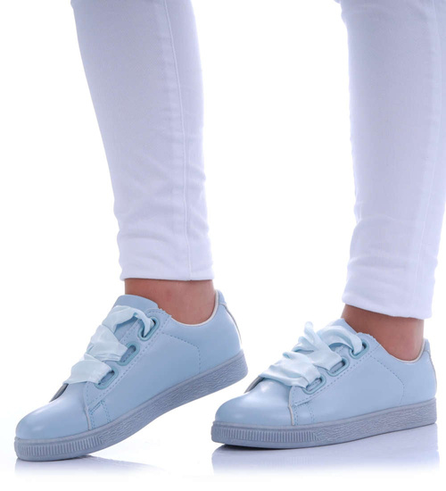 Niebieskie wiązane trampki damskie /A3-3 17510 W192/