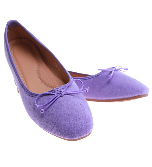 Zamszowe fioletowe baleriny damskie z kokardą /F7-2 17542 G130/