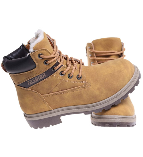 Ocieplane chłopięce camelowe buty trekkingowe /E7-2 18343 T366/