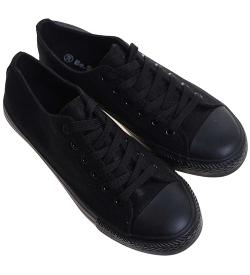 Czarne sznurowane damskie trampki /B3-2 16401 G168/