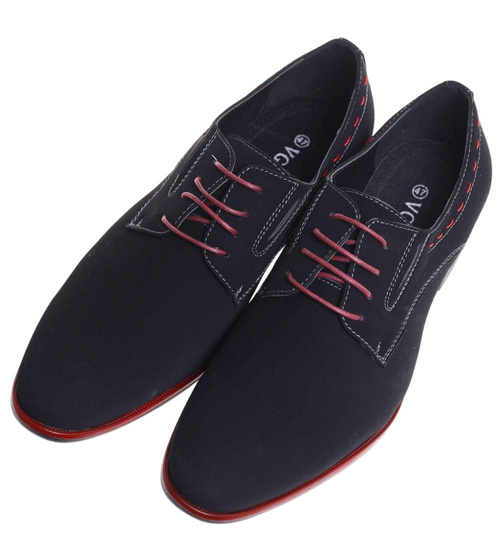 Sznurowane czarne półbuty męskie /D7-3 18055 T382/