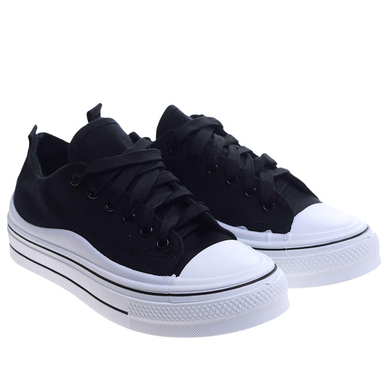 Czarne sznurowane trampki damskie na platformie /A10-2 17214 G185/