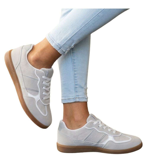 Szare sznurowane buty sportowe casual /D9-1 18795 W286/