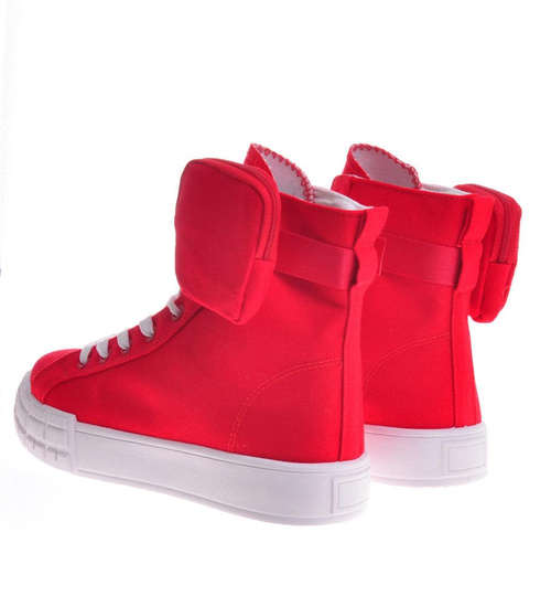 Sznurowane trampki damskie Czerwone /D4-3 12387 S315/