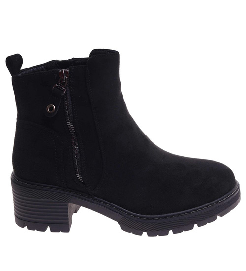 Czarne botki damskie na grubym obcasie /D9-2 18244 W532/