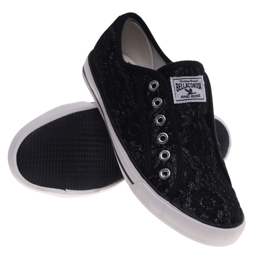 Wsuwane czarne trampki damskie /G3-1 16494 G8-6/