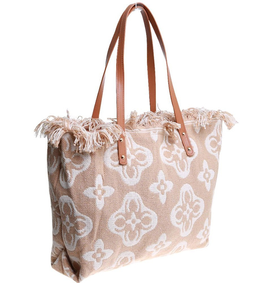 Duża beżowa parciana torba torebka Shopper Bag /H2-K30 TB547 M433/